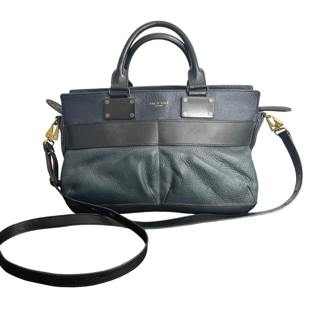 rag & bone Medium Pilot Satchel Navy Blue Italian Leather Crossbody Bag Handbag - Picture 1 of 13